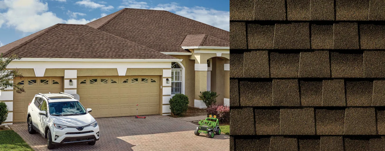Barkwood GAF Timberline HDZ shingles on a home