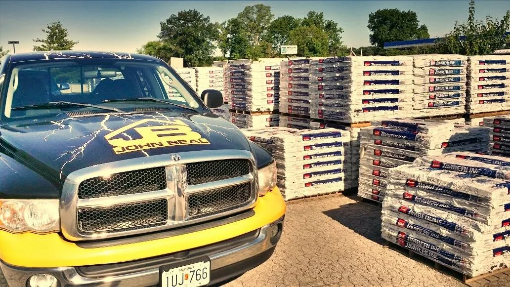 John Beal Roofing truck loaded at the shingle supply yard in St. Louis