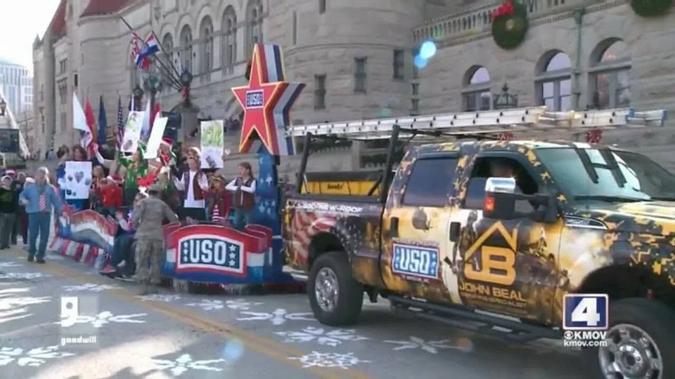 John Beal Roofing truck in the USO holiday parade