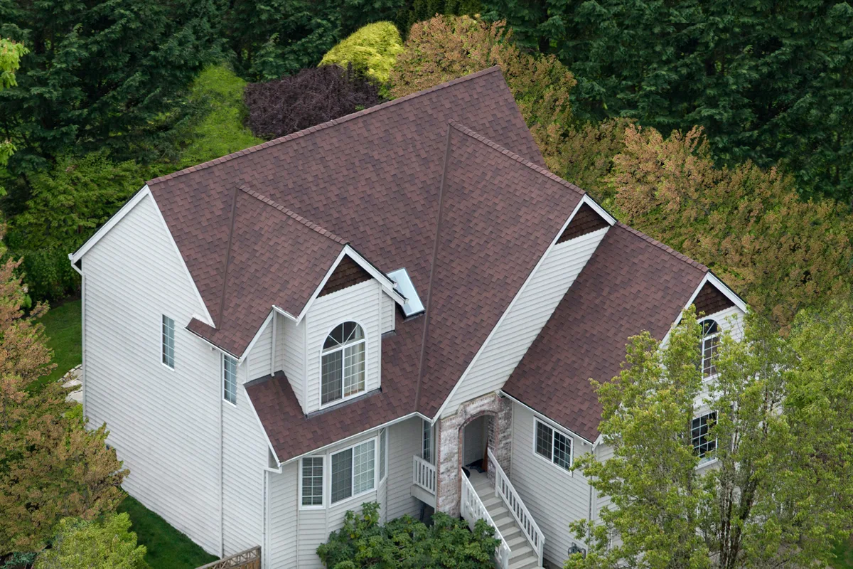Antique Brown Malarkey shingles on a home