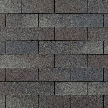 OC Supreme Weathered Wood shingle color swatch as installed in High Ridge