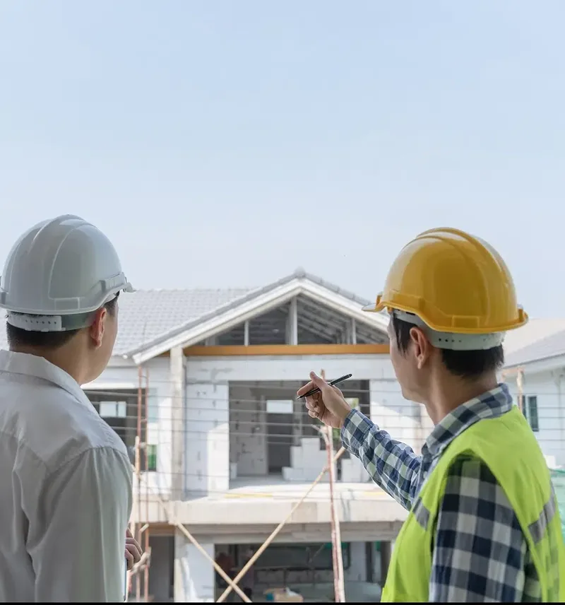 Roofing inspectors in hard hats reviewing plans on site — John Beal Roofing roofing in Murphysboro, IL