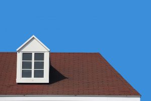 Gable roof with brown asphalt shingles